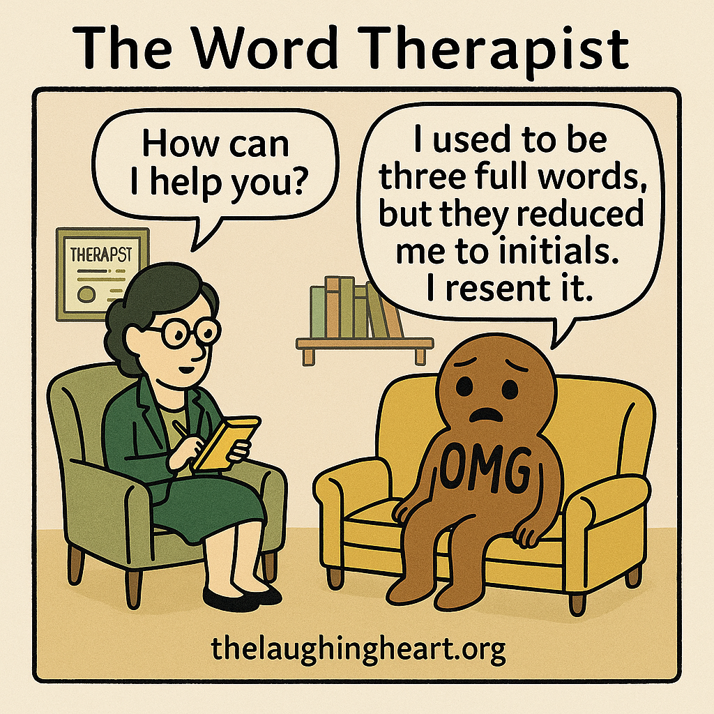 The Word Therapist How can | used to be | help you? three full words, but they reduced me to initials. | resent it. thelaughingheart.org - Therapist Large