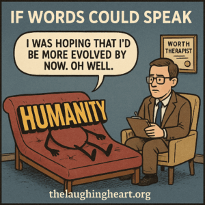 IF WORDS COULD SPEAK | WAS HOPING THAT I'D | worth || BE MORE EVOLVED BY eT NOW. OH WELL. | 0} thelaughingheart.org - Large Character