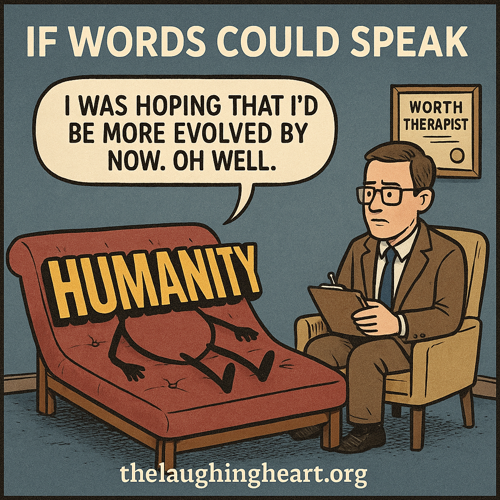 IF WORDS COULD SPEAK | WAS HOPING THAT I'D | worth || BE MORE EVOLVED BY eT NOW. OH WELL. | 0} thelaughingheart.org - Large Character