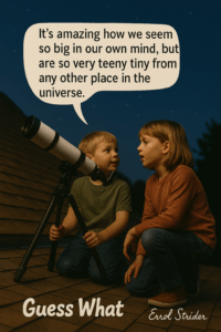 It’s amazing how we seem so big in our own mind, but are so very teeny tiny from any other place in the universe. Guess What = 95,1, - Kid