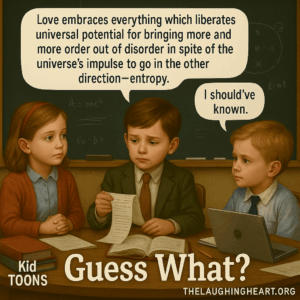 Love embraces everything which liberates universal potential for bringing more and more order out of disorder in spite of the universe's impulse to go in the other direction—entropy. | should’ve known. «és Guess What? THELAUGHINGHEART.ORG - Kid