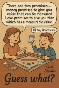 There are two promises — money promises to give you value that can be measured. Love promises to give you that which has a measurable value. - Kid