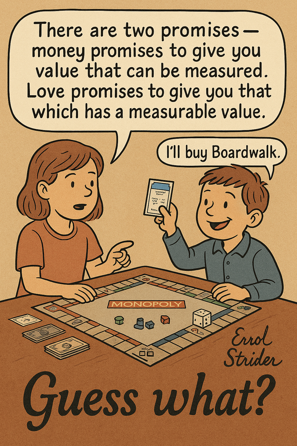 There are two promises — money promises to give you value that can be measured. Love promises to give you that which has a measurable value. - Kid