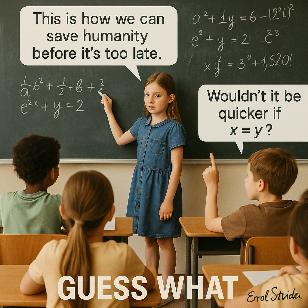 This is how we can save humanity before it’s too late. Wouldn't it be quicker if x=y? - Kid