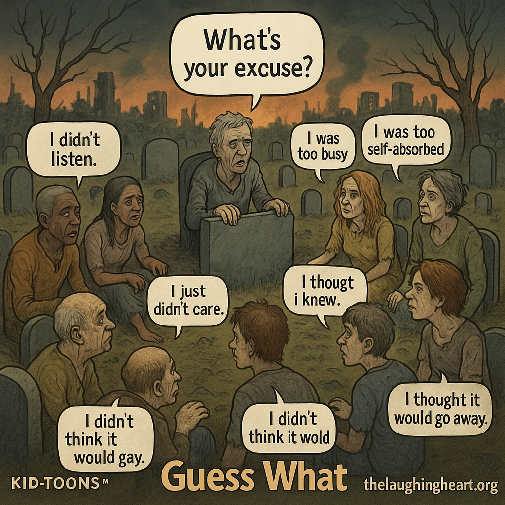 What's your excuse? | | was too elf-absorbed > S s Le ) —— AN wy Ly A J | thougt e  i knew. De G ) : Vs A | thought it I didn't @ Ididnt would go away, think it  think it wold would gay. KID-TOONS" Guess What thelaughingheart.org - Kid